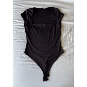 Cloth By Design Square Neck Black Short Sleeve Bodysuit One Piece Solid Medium